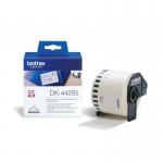 In the image, multiple white paper labels from Brother are displayed, each with the label Brother DK44205 Removable printed on it. The labels are neatly stacked and ready to be used for labeling various items. The background is a solid color, allowing the labels to stand out.