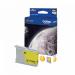 The Brother Ink Cartridges Brother LC1000Y Yellow Cartridge 16714J is a bright yellow cartridge with the Brother logo on top. The label displays the cartridge model number and a picture of a droplet, representing the ink inside. The cartridge is approximately the size of a cap and is designed to fit perfectly into compatible Brother printers.