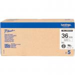 Brother HGE-261V5 Black on White 8M x 36mm High Grade Tape 5pk 24937J