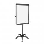 The Bi-Silque Flipchart Easels & Pads Bi-Office Vanguard Black Mobile Easel Euro 26749J is a versatile and convenient tool for presentations and brainstorming sessions. The sleek black easel stands on four sturdy legs and can be easily moved around thanks to its mobile design. The flipchart pad rests on a smooth surface and allows for smooth and effortless flipchart paper changes. The sturdy and adjustable easel also features an integrated whiteboard for added writing and drawing space. Overall, the Bi-Silque Flipchart Easels & Pads Bi-Office Vanguard Black Mobile Easel offers a professional and efficient solution for any type of collaborative work.