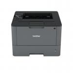 This photo shows a sleek Brother HL-L5000D Mono A4 Laser Printer, with a sturdy and compact design. The printer is loaded with a paper tray and has a control panel with buttons and an LCD display. The printer produces crisp, high-quality black and white prints.