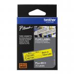 This image shows a set of Brother label tapes with the FLE-6511 model number. The label tape is die-cut and features a flexi flag design in black on a yellow background. The size of the label is 21 x 45mm.