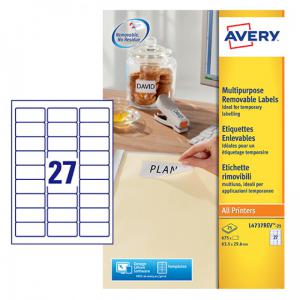 Avery L4737REV-25 Multipurpose Removable Labels 25 sheets - 27 Labels