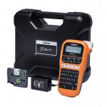 The Brother PT-E110VP Handheld Electrician Labelling Machine in the image has a compact and sleek design. It features a QWERTY keyboard for easy typing and a clear LCD screen for previewing labels. The label maker is equipped with various fonts, symbols, and templates for customizable labels.