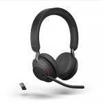 In the photograph, the Jabra Wireless Headsets Jabra Evolve2 65 USB-A UC Stereo Headset is showcased in sleek black and features comfortable over-ear cups, a flexible microphone, and easy-to-use controls. The modern design and advanced technology make this headset ideal for a professional work environment.