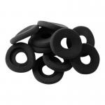 The picture features a pack of 10 Jabra foam ear cushions specifically designed for GN2000 headsets. The cushions are soft and uniquely shaped to provide superior comfort and noise-cancellation for clear communication.