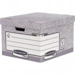 This photograph shows a pack of 10 Fellowes Bankers Box FSC System Large Heavy Duty Storage Boxes. These paper-based boxes are designed for organization and storage of documents and materials. Each box features reinforced handles and sturdy construction for heavy-duty use.