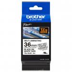 The photo shows a Brother TZESL261 36mm black on white self laminating tape with clear, quality printing on the label. The labeling tape features a laminated design for durability and easy application.