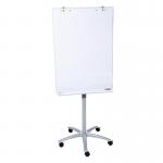 The photo shows a sleek, black Dahle Flipchart Easel with a sturdy tripod base. The easel is adjustable for different heights and angles. A glass panel sits atop the easel, creating a smooth writing surface. A handy pad holder is attached for keeping important notes organized. The easel measures 70x100cm, providing ample space for presentations and brainstorming sessions.