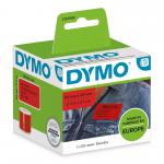 Dymo 2133399 54mm x 101mm Shipping and Name Badge Black on Red 31626J