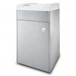 This photo shows a Dahle large office shredder, specifically the Dahle 519 Professional Cross cut Shredder 31901J model. The machine has a sleek black and silver design with clearly labeled buttons and a large opening for shredding documents. The blades can be seen through a clear window on the side.