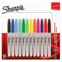 Sharpie 2065404 Permanent Markers 0.9mm Fine Point 12 Assorted Colours 31908J