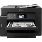 This photo features the Epson Multifunction Inkjet Printer EcoTank ET-M16600, a versatile and efficient A3 mono inkjet multifunction device. The printer has a sleek design with various buttons and a display screen, along with paper trays and a scanner on top.