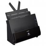 This photograph features a sleek and compact Canon DR-C225II A4 DT Workgroup Document Scanner 32124J, designed for efficient and high-quality scanning. The scanner is positioned on a workgroup desk with a stack of documents ready to be scanned. Its Canon logo and scanner buttons are visible on the device, which is connected to a computer via USB cable. The scanner bed is open and ready to scan, with a bright LED light illuminating the area. The overall aesthetic is professional and modern, making it a great addition to any workgroup setting.