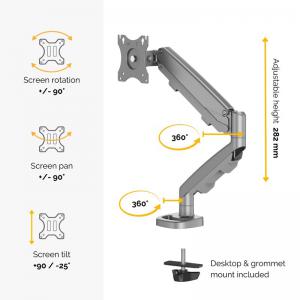 Fellowes 9683001 Eppa Single Monitor Arm - Silver 32369J