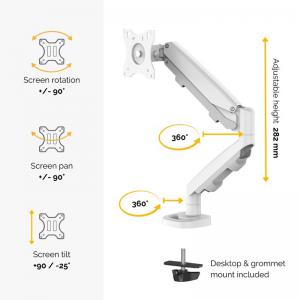 Fellowes 9683201 Eppa Single Monitor Arm - White 32371J