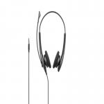 The image shows a black Jabra Biz 1100 Education headset, featuring a 3.5mm jack for easy connection. It has a sleek and modern design, with comfortable ear cushions and an adjustable headband. The Jabra logo is displayed prominently on the earpiece.
