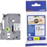 A laminated clear tape with black text reading Brother Brother on a glossy surface. The tape is 4 meters in length and 12mm wide. Perfect for labeling and organizing items.