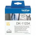 The image depicts a roll of Brother DK11234 visitor badge label paper, with a white background and a blue and yellow label design. The labels are neatly stacked and feature clear, easy-to-read text. The roll is compact and perfect for use in labeling visitors at events or in the office.