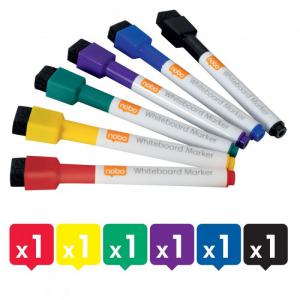 Nobo 1903792 Assorted Colour Mini Whiteboard Pen with Magnetic Eraser