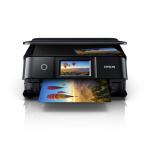 The photograph shows a sleek and modern Epson multifunction inkjet printer, the Epson Exp Home XP-8700. The printer is A4 sized and in full color. Its compact design and multifunction capabilities make it a versatile addition to any home or office space.