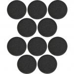 The photo features a set of 10 Jabra foam ear cushions for Evolve 20, 30, 40, and 65 headsets. The cushions are positioned in a neat row, all displaying their soft and comfortable foam texture. They are designed to provide superior sound quality and comfort during long periods of use.