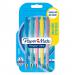 The image shows a set of five pastel colored ballpoint pens from Newell Brands Paper Mate line. The pens have a flexible, comfortable grip and retractable tips. They all contain black ink and are neatly arranged and displayed in the packaging.