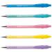 In this photograph, you can see five stylish ballpoint pens from Newell Brands Paper Mate line. Each pen features a flexible grip for comfortable writing and a retractable design for convenience. The soft pastel colors add a touch of elegance to your writing instruments. With smooth black ink, these pens are perfect for any writing task.