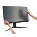 The image shows a sleek and modern ACCO Brands Anti Glare Screen Filter from Kensington. It is designed to fit a 27 inch monitor and features both anti-glare and blue light reduction technology. The filter is clear with a matte finish, making it easy to see the screen without any distracting glare or harmful blue light.