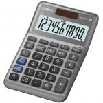 This photo features a close-up view of a Casio MS-100FM 10 digit semi desk calculator. The calculator has a sleek black design and a raised display screen. The buttons are neatly organized and the product name is visible at the top. Its compact size makes it perfect for any desk or workspace.