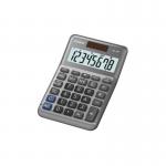 The image shows a white Casio desk calculator with 8 digits displayed on the screen. The buttons are neatly arranged with various mathematical symbols. The calculator has a sleek and compact design, perfect for any desktop.