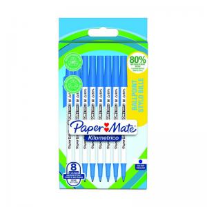 Paper Mate 2187679 Kilometrico Recycled Blue Ball Pen pack of 8 pens