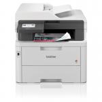The Brother Colour Laser Printer MFC-L3760CDW is a sleek A4-sized printer with a wireless LED multifunction display. Its white exterior and compact design make it a versatile addition to any office space. The printer features a built-in scanner, copier, and fax machine for efficient and professional use.