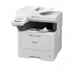 In the picture, the Brother DCP-L5510DW Multifunction Laser Printer is shown in a sleek, black design. Its multifunction capabilities are highlighted, with a scanner and copier clearly visible on top. The LCD display and control panel are easily accessible, and the printer boasts fast and efficient printing in crisp, monochrome tones.
