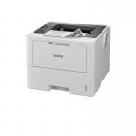 This image shows a Brother HL-L6210DW mono laser printer with a sleek black and white design. The printer has a large paper tray and a clear, easy-to-use control panel. The top features a flatbed scanner and an output tray.