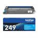 The picture shows a blue-toned Brother ink cartridge, with the label Ultra-High Yield Cyan Toner. The cartridge has a sleek, compact design and is labeled with the Brother logo. The cartridge is ready to be installed in a compatible printer.