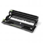 This photograph features the Brother DR-2510 Drum Unit 34029J for Brother printers. The drum unit is circular with a black and silver color scheme. The surface is smooth and shiny, with components visible inside. The unit is placed against a white background, making it stand out.