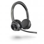 The HP Poly Wireless Headsets HP Poly Voyager 4320 UC USB-A Wireless Stereo Headset 34251J is a sleek and modern headset with black and silver accents. The comfortable ear cushions and adjustable headband make it ideal for all-day use. The wireless design allows for convenient, hands-free communication.