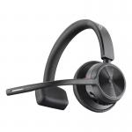 The photo shows a sleek and modern HP Poly Wireless Headset in black, with cushioned ear cups and an adjustable headband. The device connects via USB-C and features a mono speaker for clear audio during calls or listening to music.