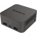 A sleek and compact black device with LED lights, the Edding Presentation System includes a Legamaster Cast Receiver and AirServer Connect 3. It connects wirelessly to your devices, making it easy to share presentations and collaborate seamlessly. Perfect for professional meetings and presentations.