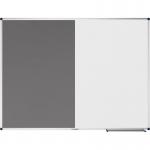 The photo captures a modern Edding Combi Notice Board by Legamaster UNITE, featuring a sleek grey textile surface and measuring 90x120cm. The versatile combiboard allows for both pinning and writing, making it ideal for organizing and displaying important information.