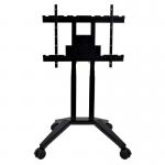 The picture shows a sleek and modern Edding Presentation System Legamaster moTion mobile stand MS-12S. The stand boasts a sturdy frame with adjustable height and tilt, perfect for use in any presentation setting. A removable tray provides extra storage for presentation materials. The clean lines and silver finish give a professional and sophisticated look.