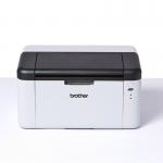 The photo shows a sleek Brother HL-1212WVB All-in-Box A4 Mono Laser Printer. It has a compact design and features a built-in scanner. The printer has an easy-to-use control panel and can handle various paper types. The Brother logo can be seen prominently on the top of the printer.