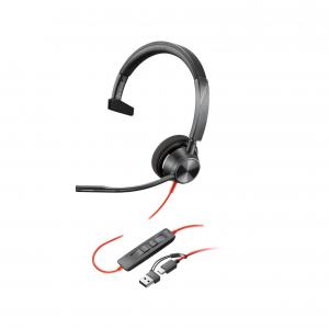 HP Poly Blackwire 3310 USB UC Monaural Headset with USB-A and C