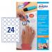 This photo shows a sheet of Avery UK miscellaneous labels with the code E3613. The labels are round and measure 40mm. They feature a reward sticker design and the code 35310J is printed on the back. The labels are colorful and vibrant, perfect for adding a fun touch to any project.