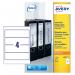 The picture shows a pack of Avery UK Filing Labels on a white background. The labels measure 192 x 61mm and there are 25 sheets in the pack, with 4 labels per sheet. The labels are neatly arranged and ready to be used for organizing and labeling purposes. The packaging features the Avery logo and product information.