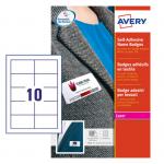 This picture features Avery UK Name Badges in 80 x 50mm size. The self-adhesive silk name badges come in 20 sheets with 10 labels per sheet. Perfect for easy identification and professional-looking name tags.