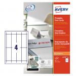 The image shows a pack of tent cards from Avery UK. The cards measure 120 x 45mm and come in a pack of 10 sheets, with 4 cards per sheet. The cards feature a simple and clean design, with plenty of space for writing names or other information. They are perfect for creating place cards or table numbers for events, meetings, and more.