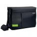 The photo features a sleek, black, 15.6 messenger bag from ACCO Brands. The bag, part of the Leitz Complete line, is designed for the modern traveler. It has a smart, professional look with multiple pockets and compartments for easy organization. The bag also has a padded shoulder strap for comfort while on the go.