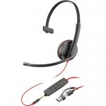 The HP Poly headsets are sleek and modern, with a blackwire C3215 USB and 3.5mm jack monaural headset. The design is simple and functional, perfect for any professional setting. The black and silver color scheme gives a professional and sleek appearance.
